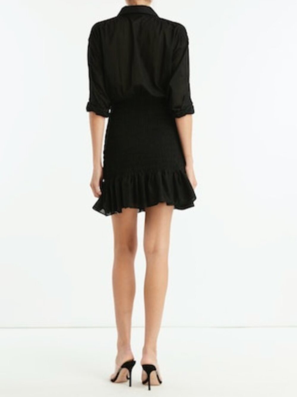 VERONICA BEARD Newport Dress Mini Black Shirtdress Smocked skirt Button Up sz 2 - Picture 3 of 15